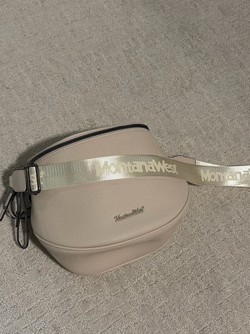 Montana West Light Beige Crossbody Bag with Metallic Logo Strap